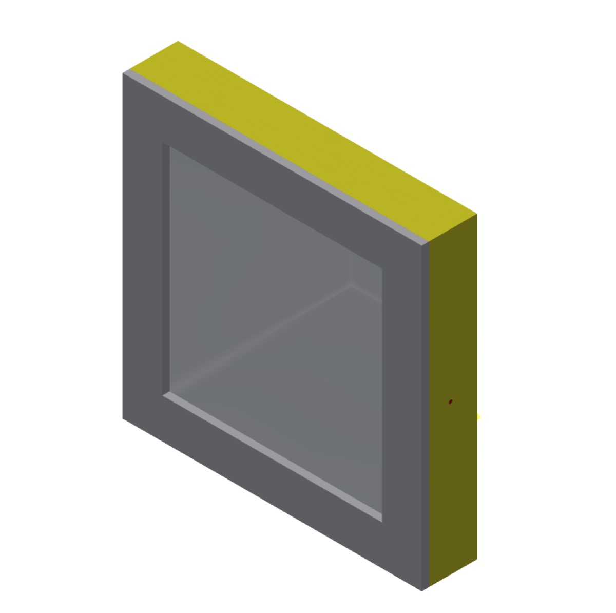 CAD model — isometric view with two-way glass