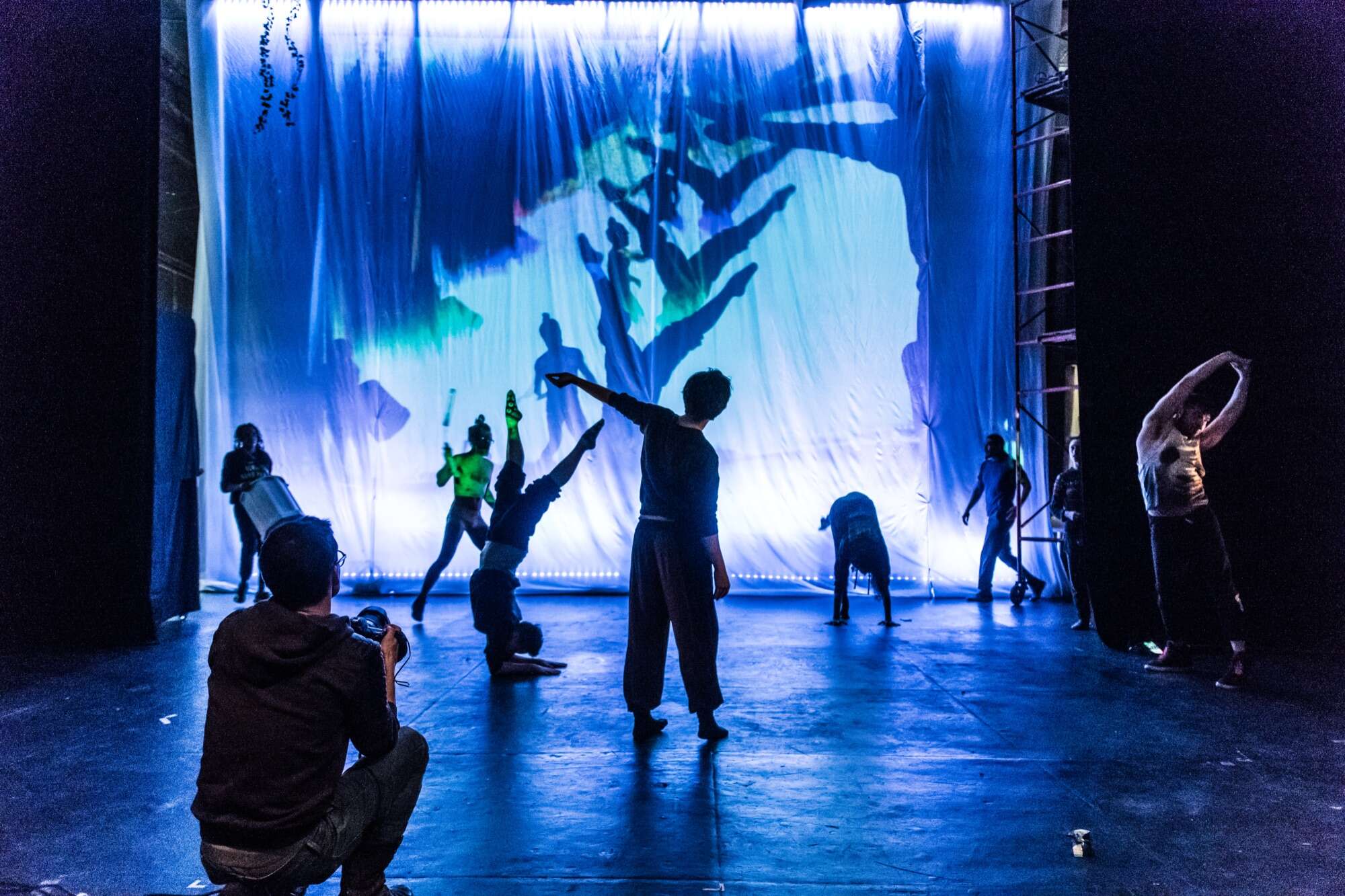 Blue-green wide shot with shadow tree