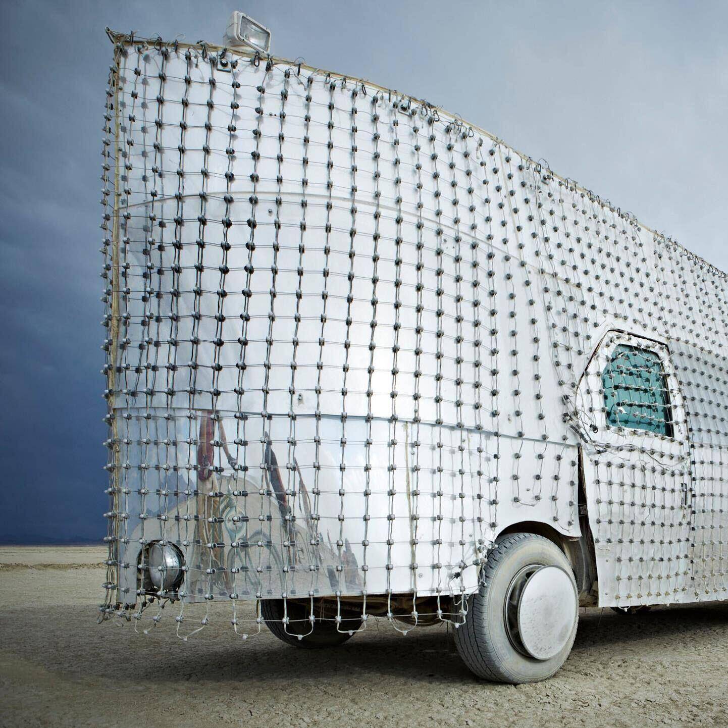 Detail — LED pixel nodes on the mesh grid