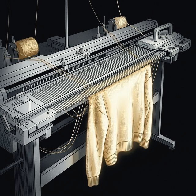 Whole-garment knitting machine producing a complete seamless sweater