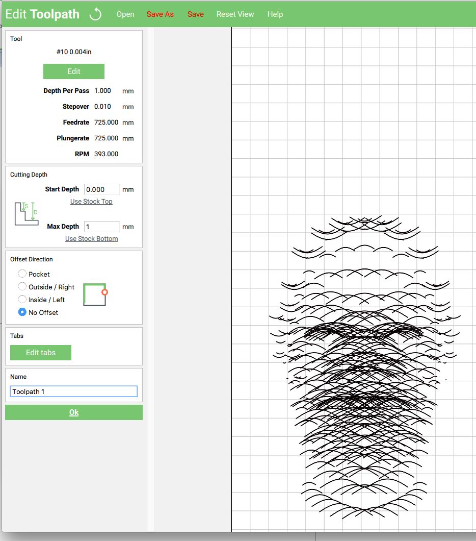 CNC toolpath editor — scratch arcs ready for machine cutting