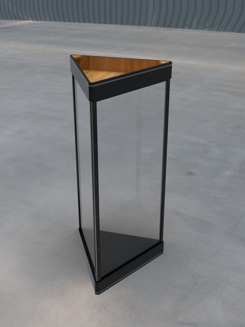 Triangular enclosure — three-quarter view